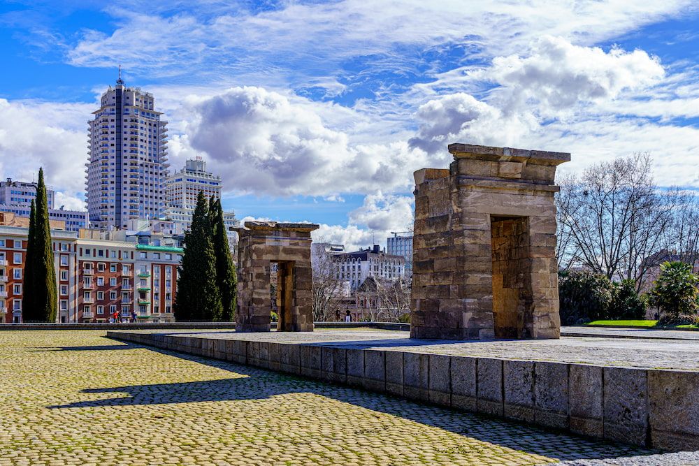 templo debod with buildings behind