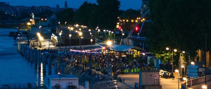 Terrace bar at night on the river 