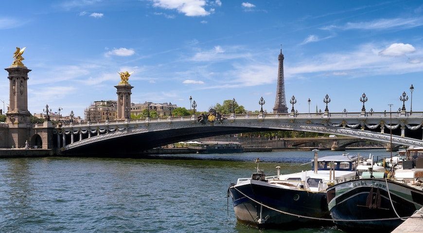 Boats on the Seine with a view