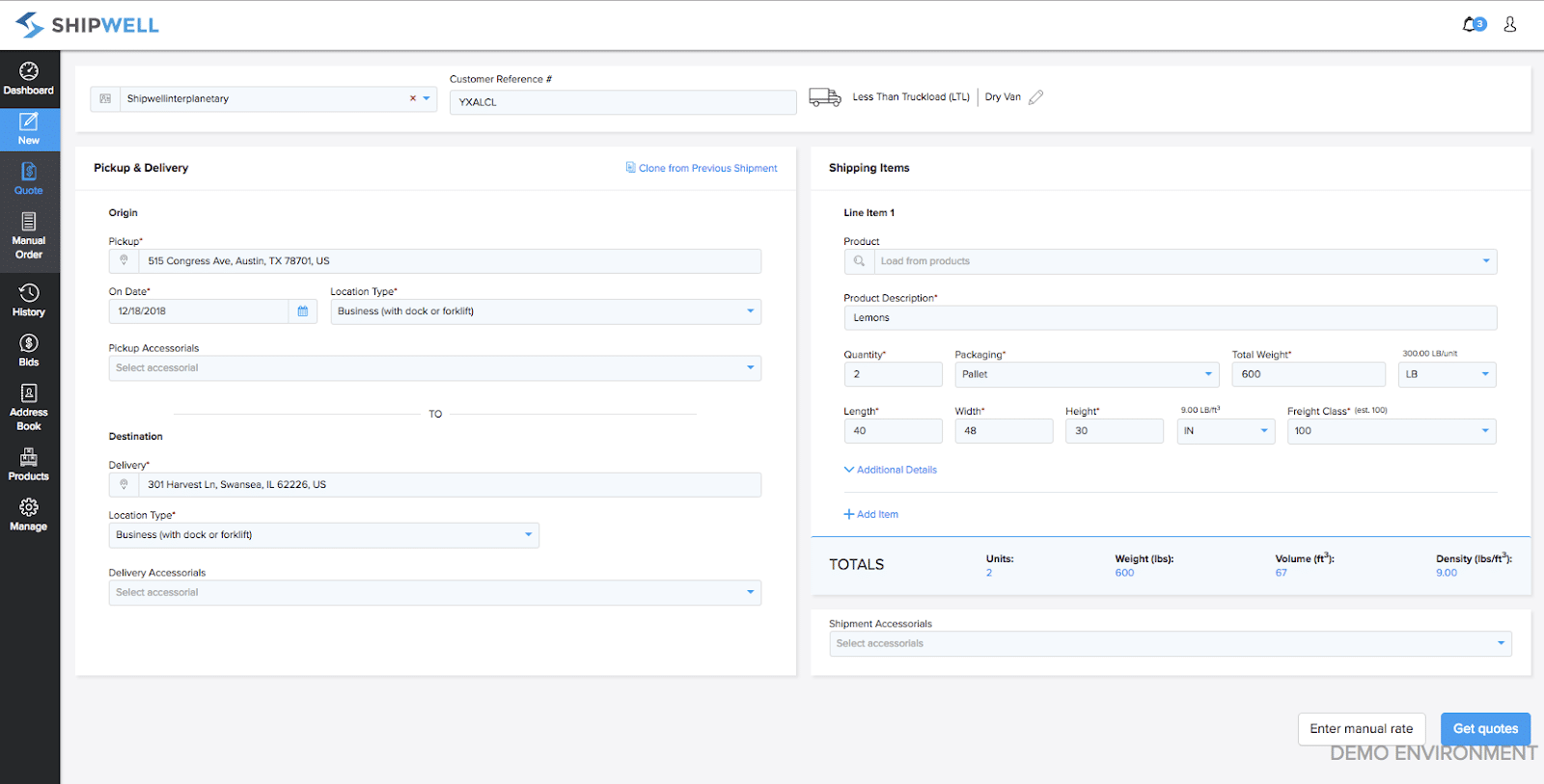shipment details page