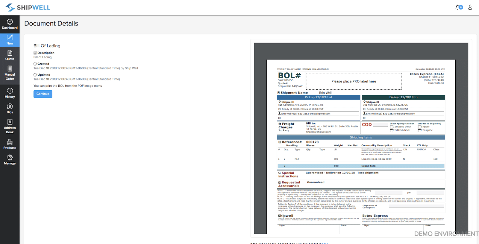 bill of lading document