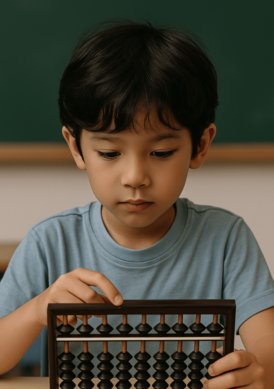 Child focused during a Mental Arithmetic class at Kiddo Genius, practicing visualization and rapid calculation skills.

