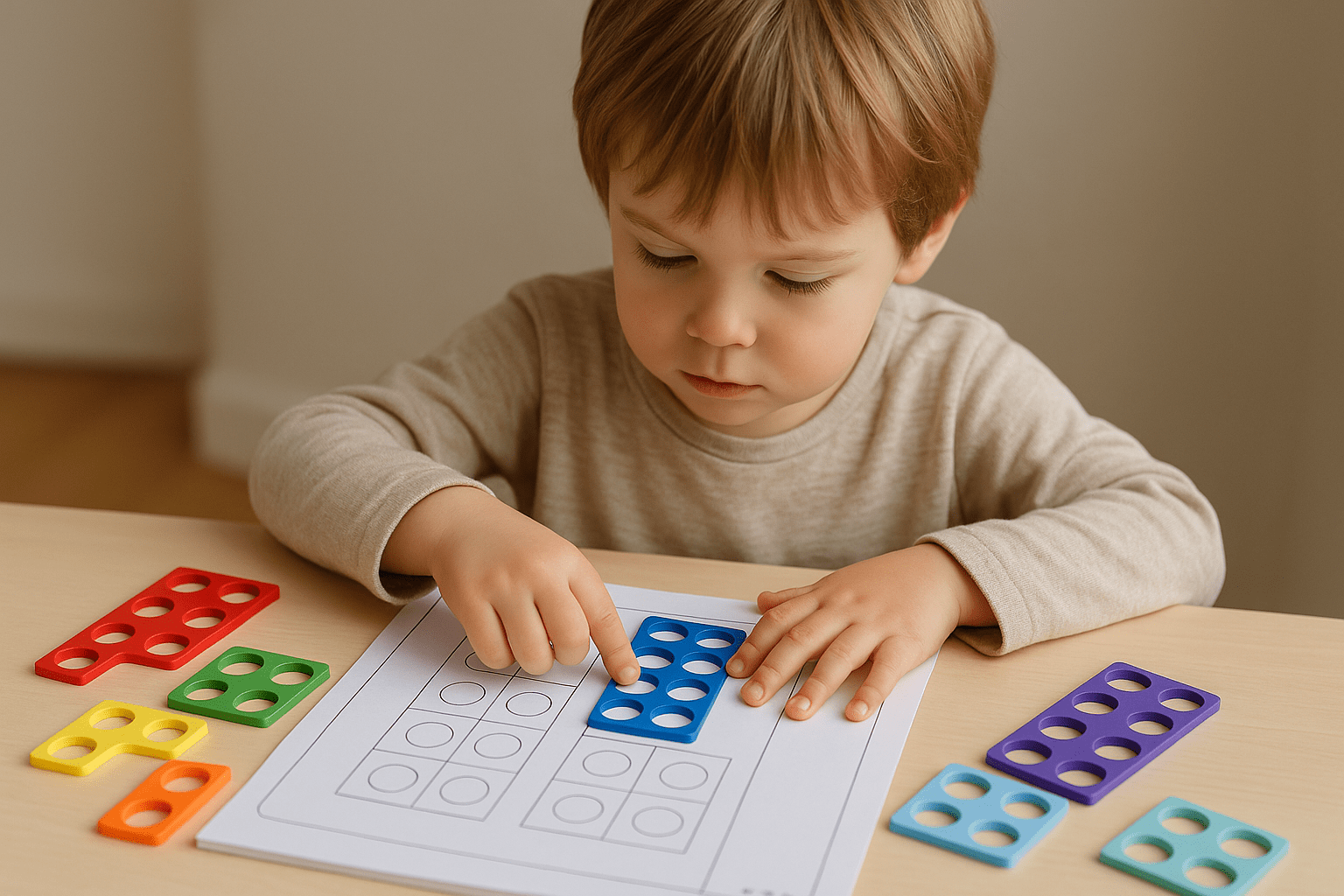 Young child exploring math concepts through hands-on learning with the Numicon program at Kiddo Genius.