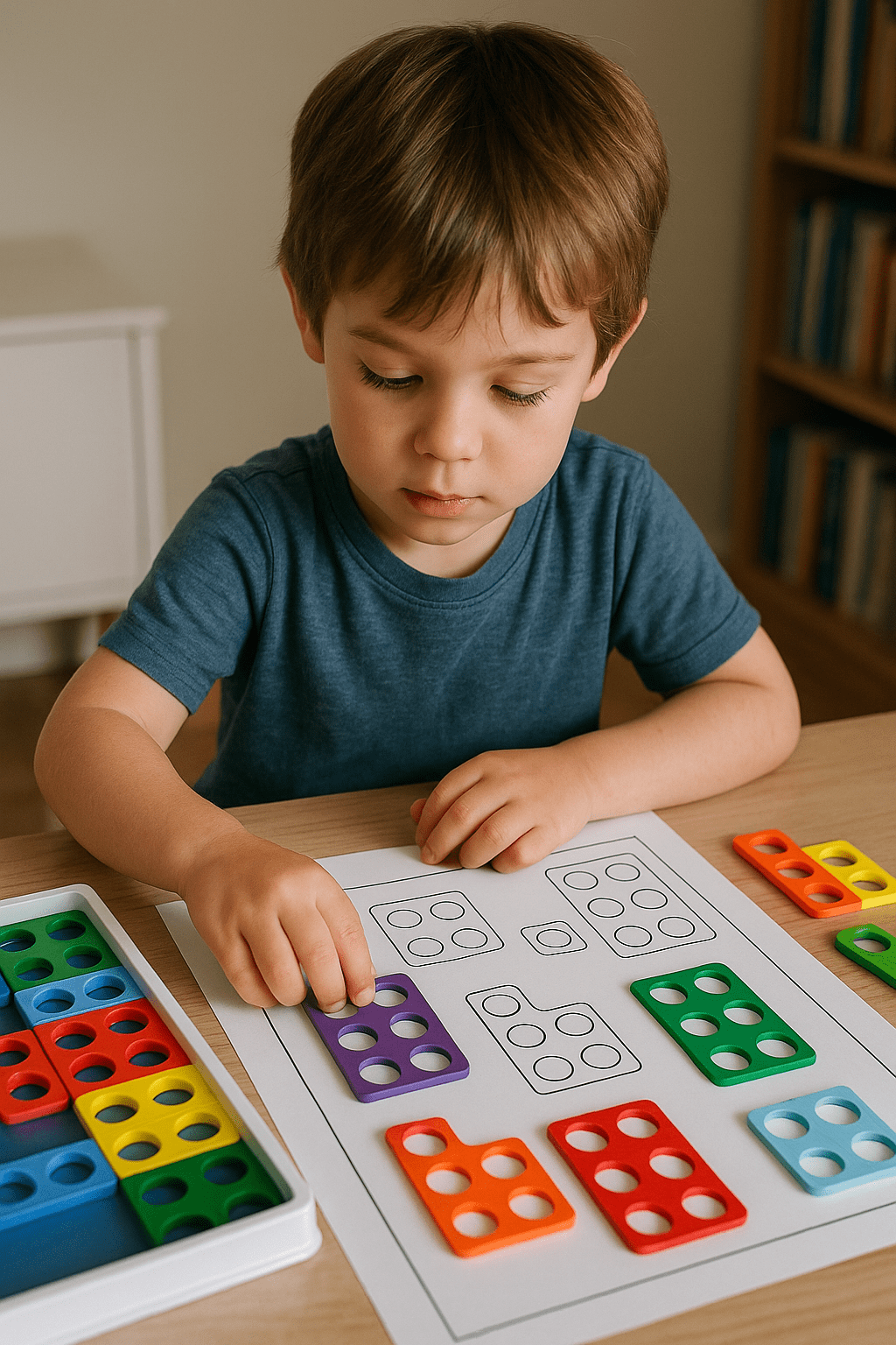 Young child exploring math concepts and having fun through hands-on learning with the Numicon program at Kiddo Genius.