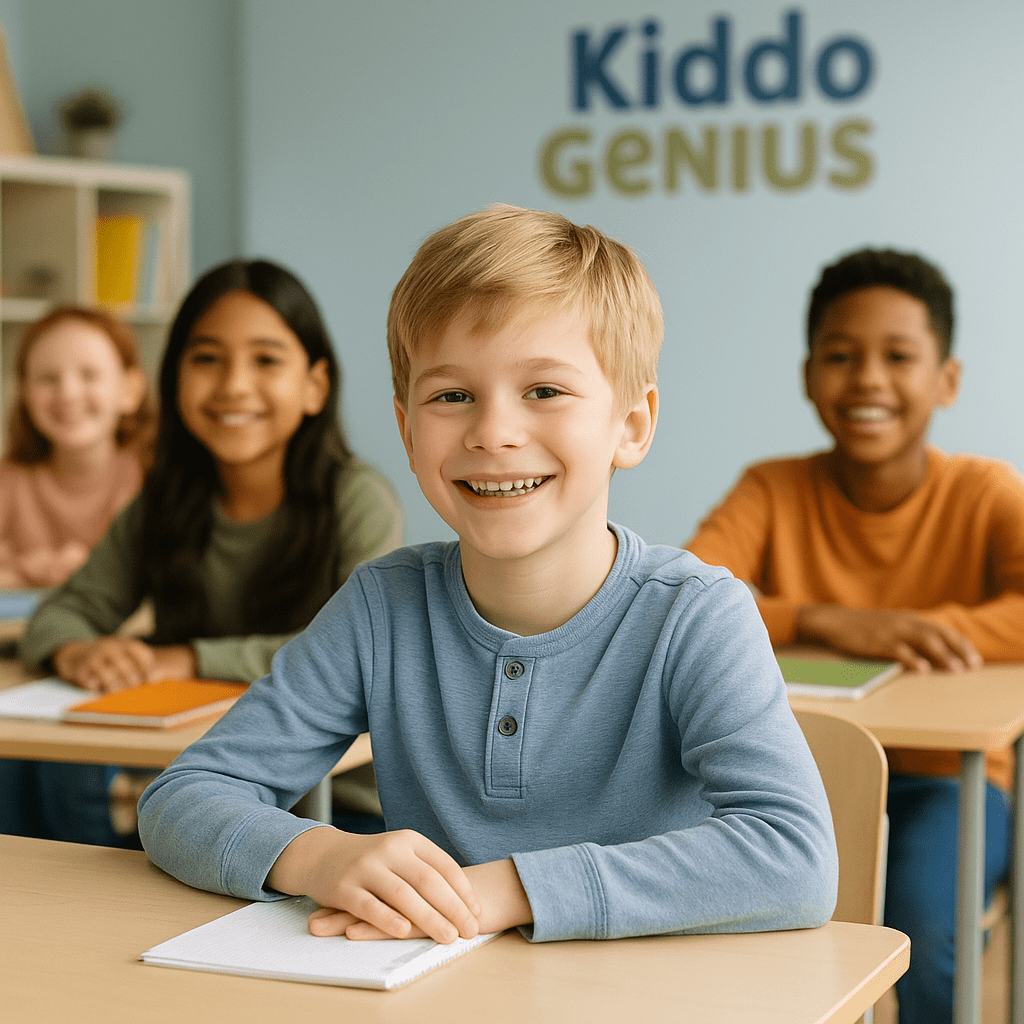 Group of children actively engaged in a classroom activity at Kiddo Genius.