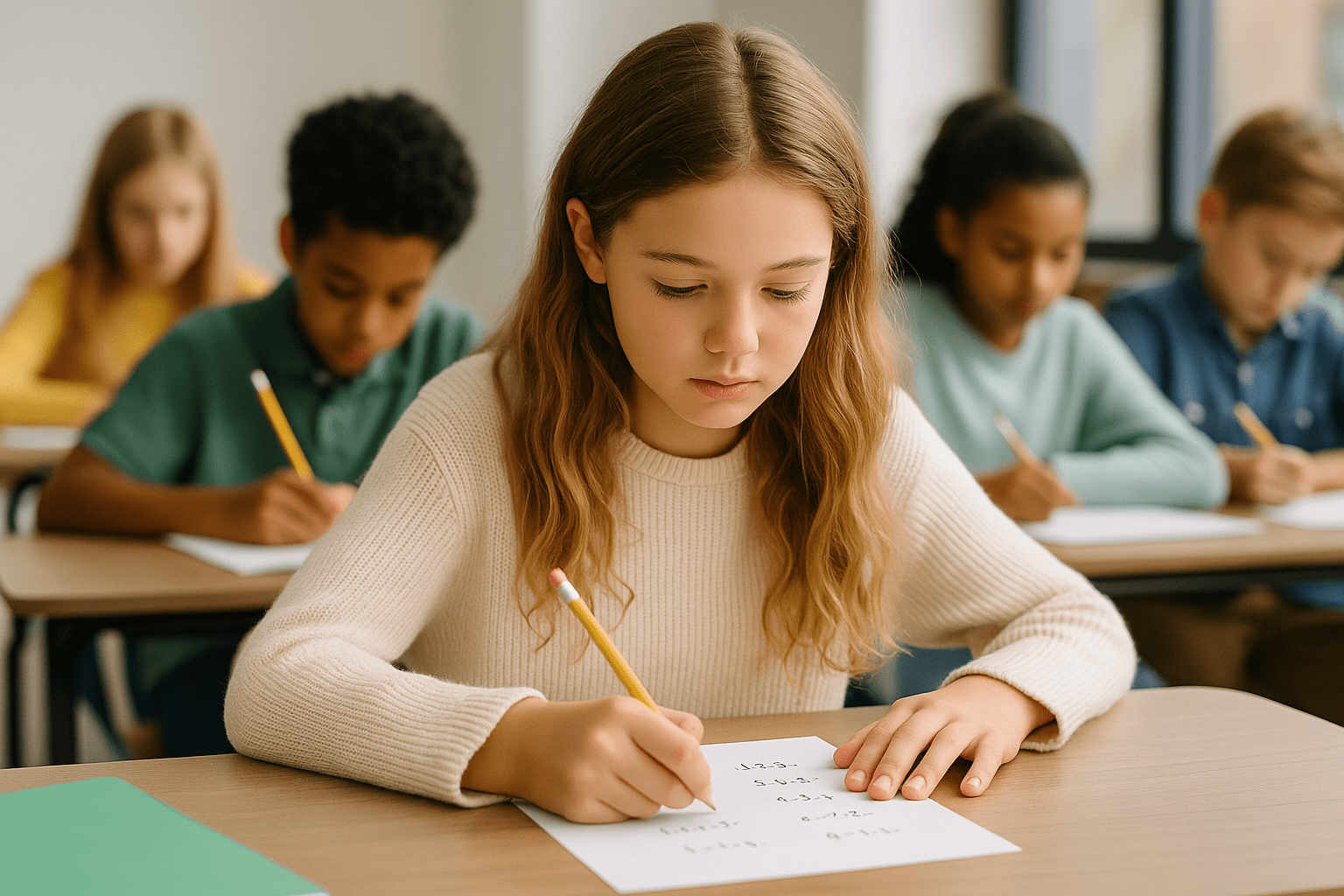 Children working on advanced math exercises as part of the Master Mind program at Kiddo Genius.