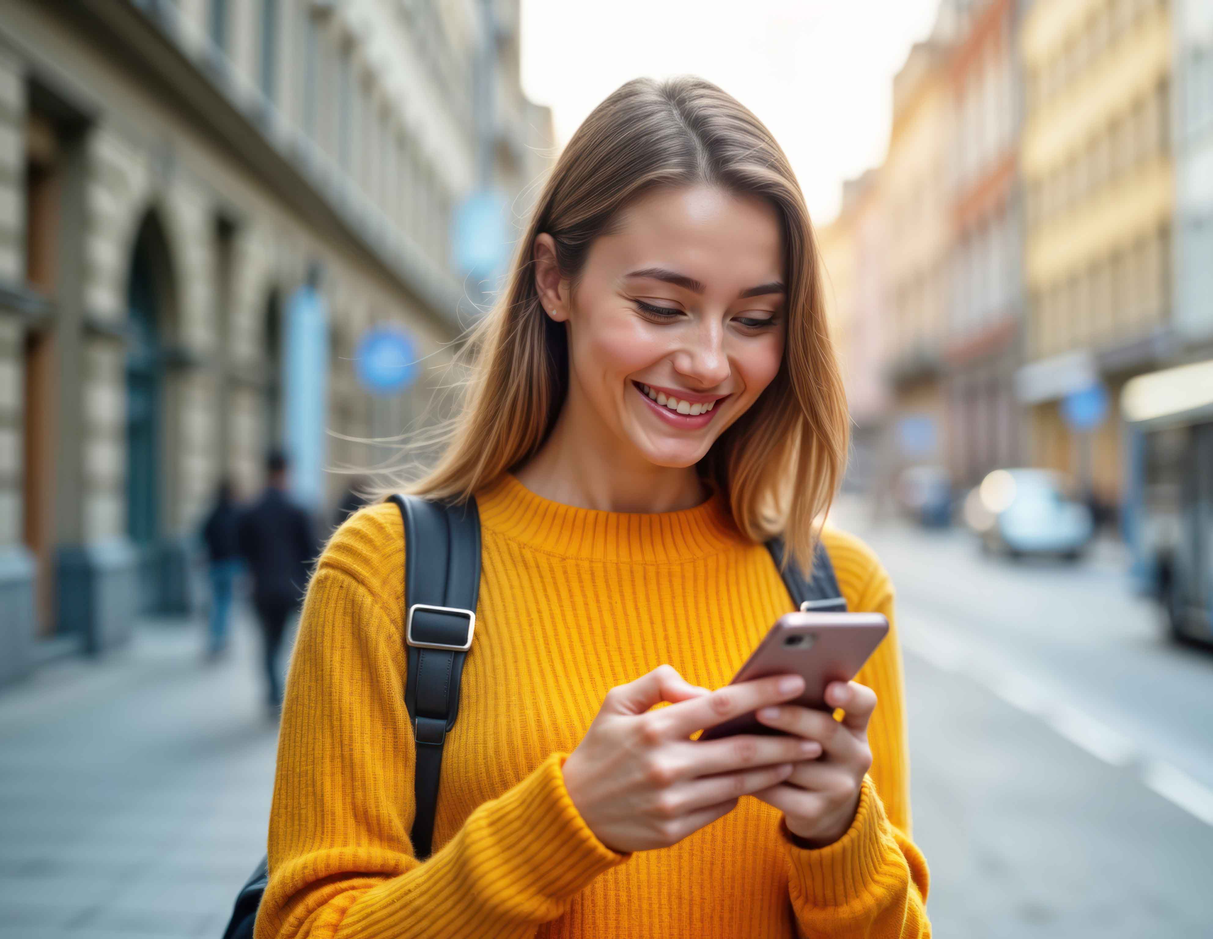 vrouw met mobiel