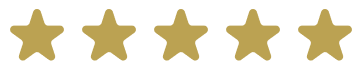 Row of five gold start symbolizing a positive customer review.