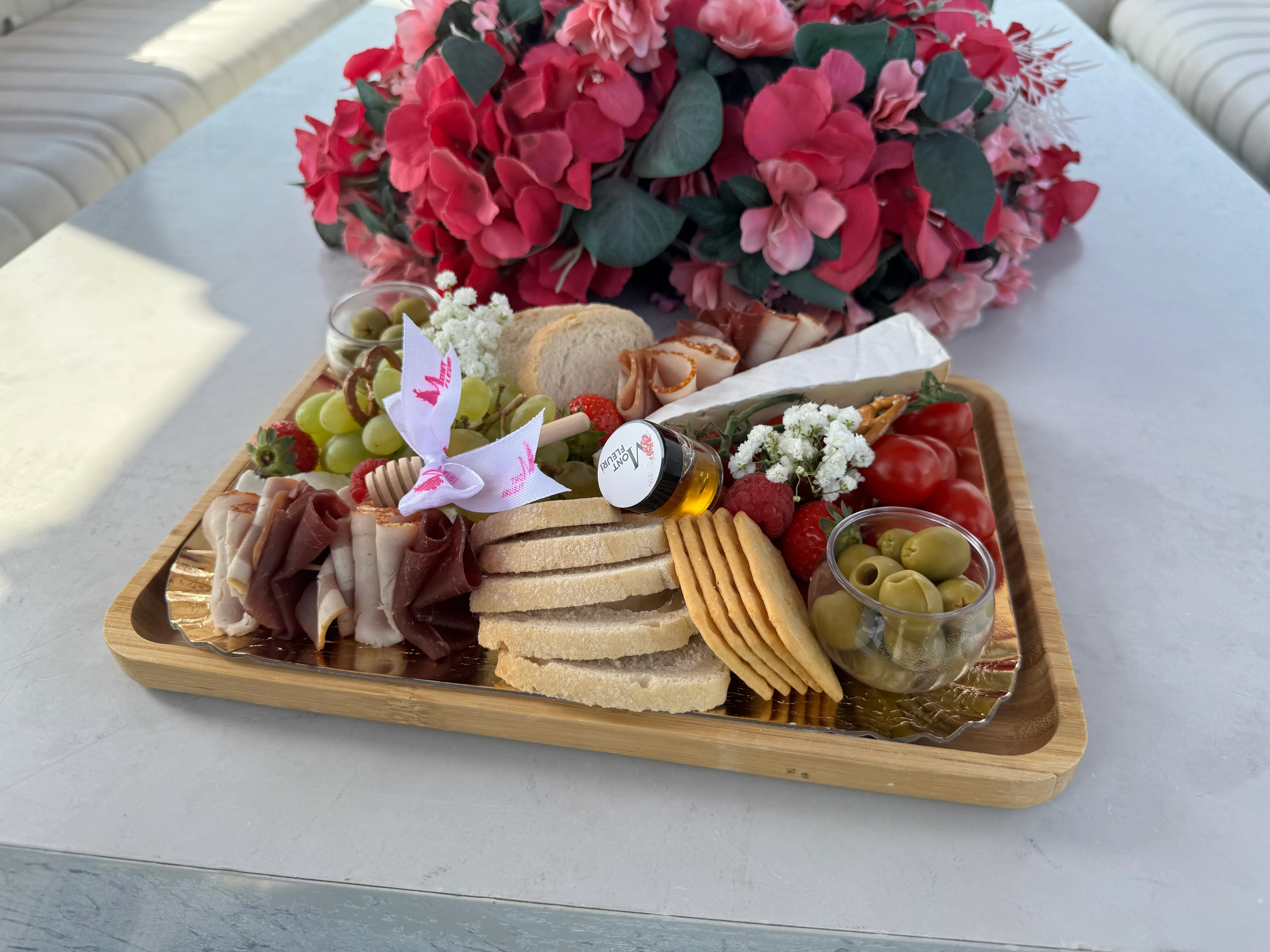 A delicious food board on board with Mont Fleuri