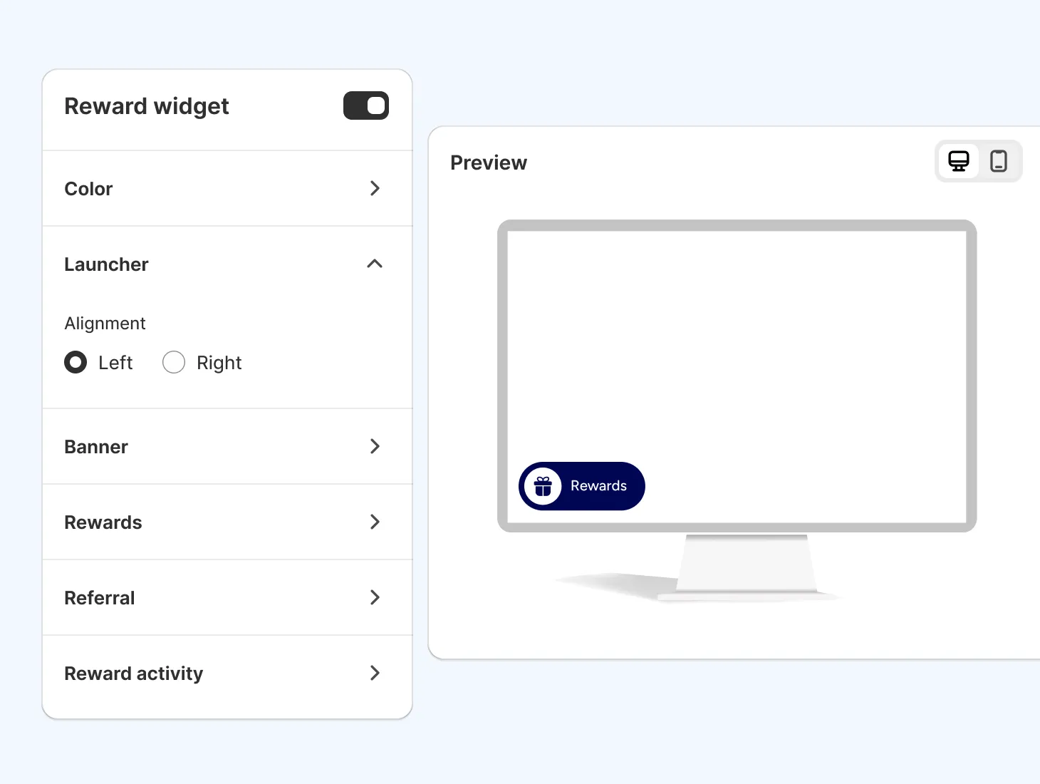 desktop reward widget setup