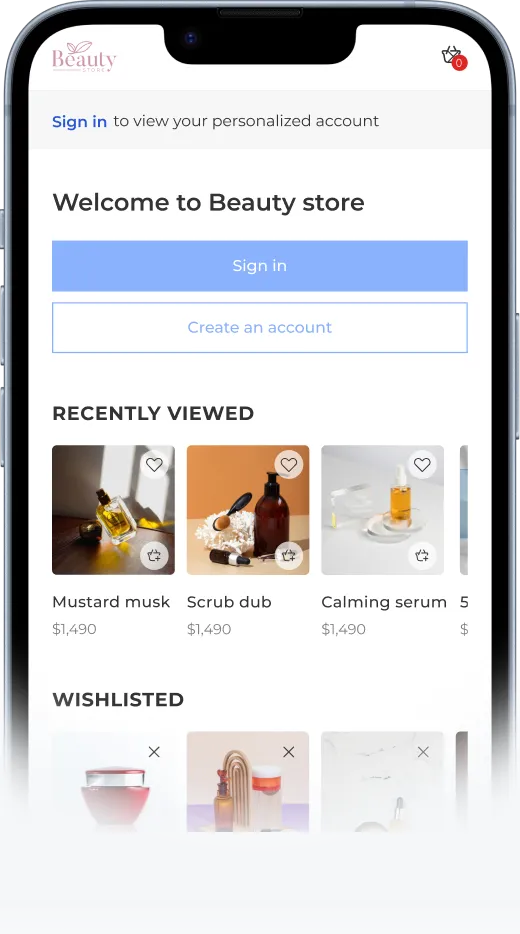 phone mockup with mini customer account