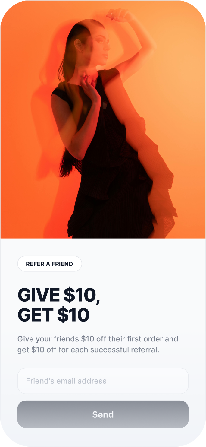 Give ten dollars get ten dollars referral screen