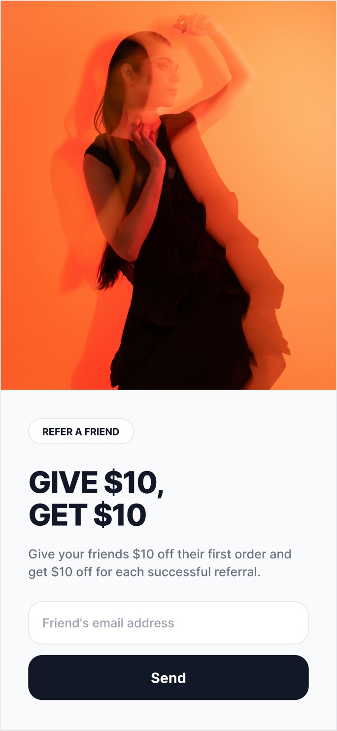 Give ten dollars get ten dollars referral screen