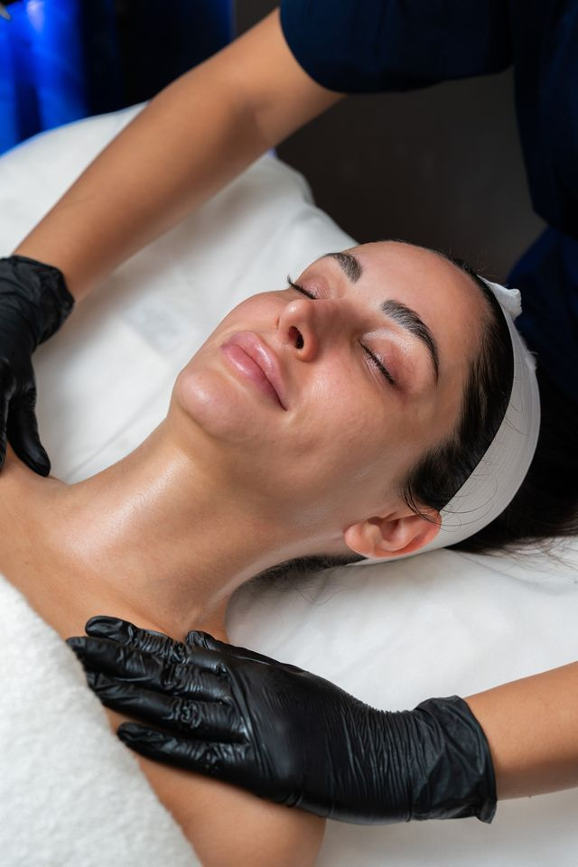 Light massage during facial treatment