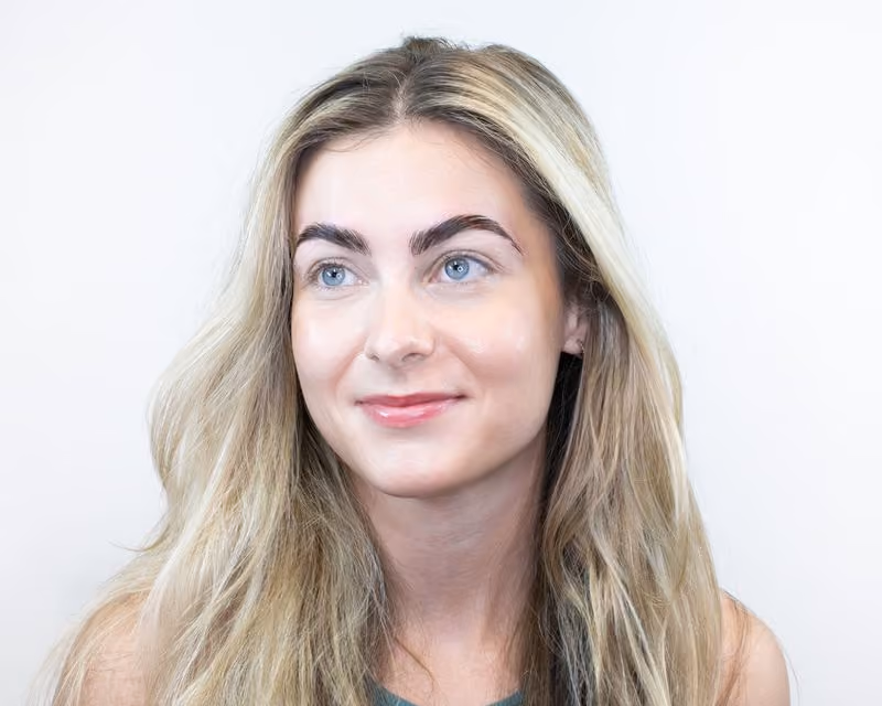 Cool undertone, fair skin tone and dark brows