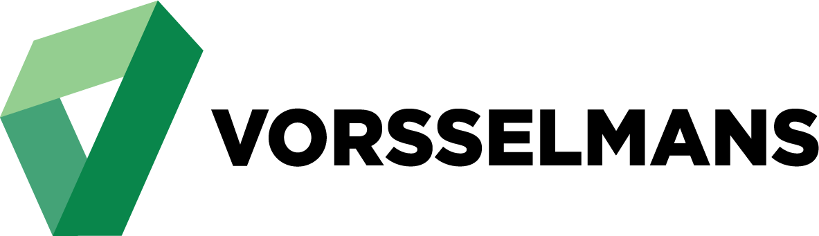 Vorsselmans logo met groene geometrische vorm en zwarte tekst.