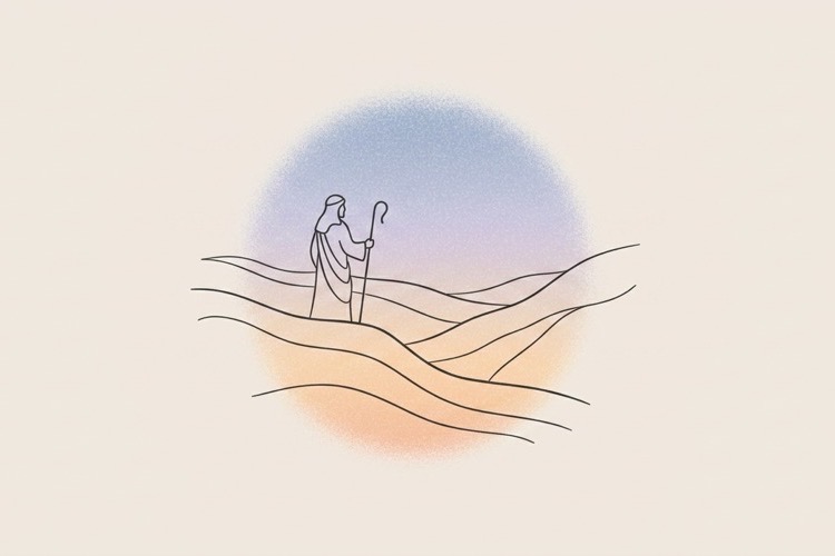 A shepherd standing over a wide valley, representing faith over fear