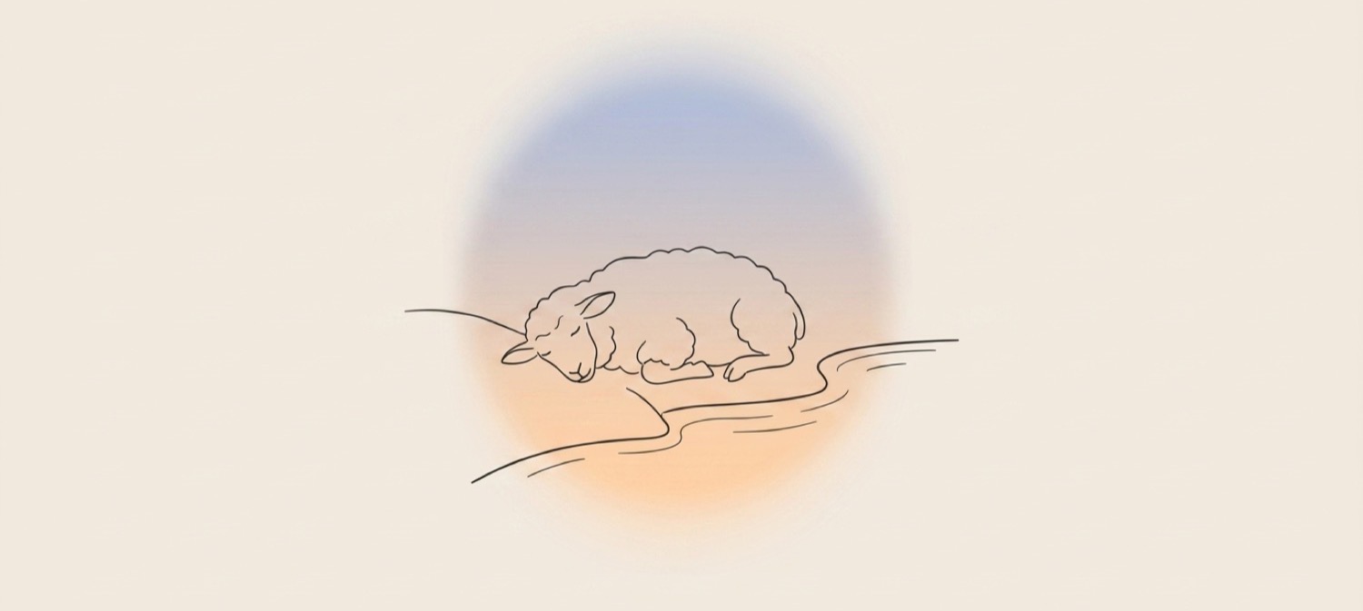 Sheep resting beside a calm stream illustration for prayers of healing and comfort