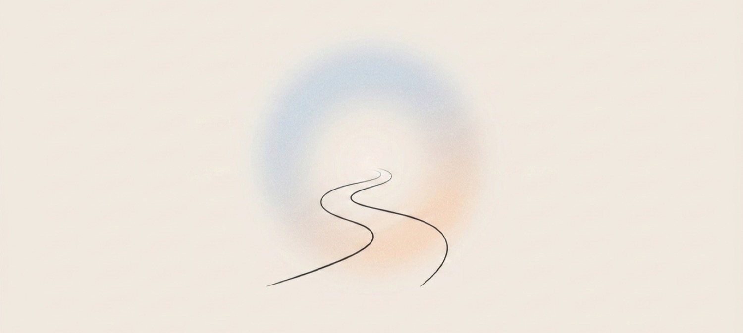 Path winding toward glowing light illustration for prayers of guidance