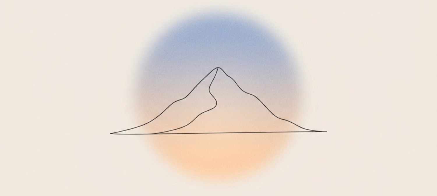 Line-art illustration of a mountain peak