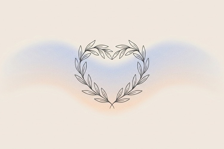 Line-art illustration of an olive leaf heart