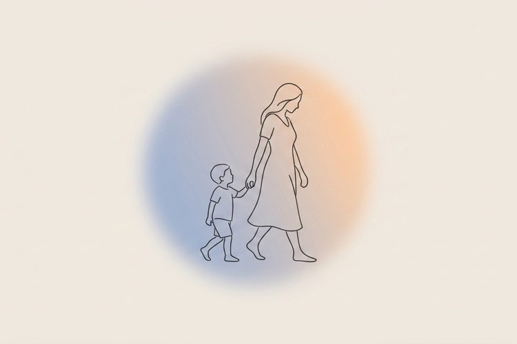 Illustration of a mother and child walking together
