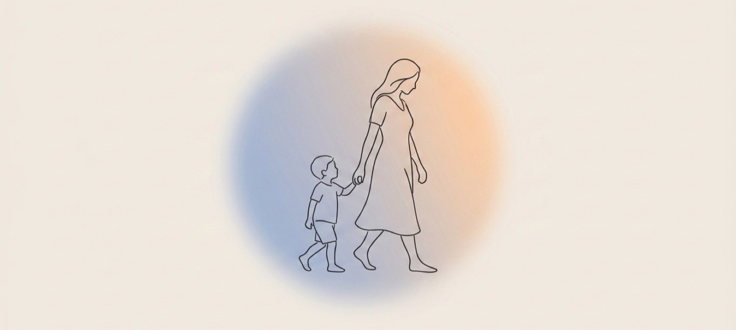 Illustration of a mother and child walking together
