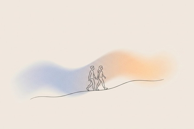 Illustration of two friends walking together on a path