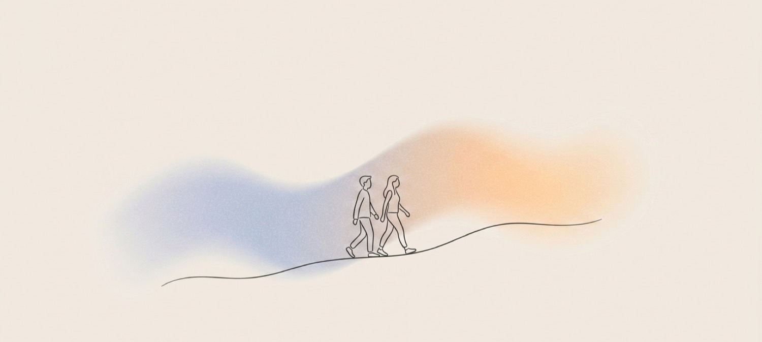 Illustration of two friends walking together on a path