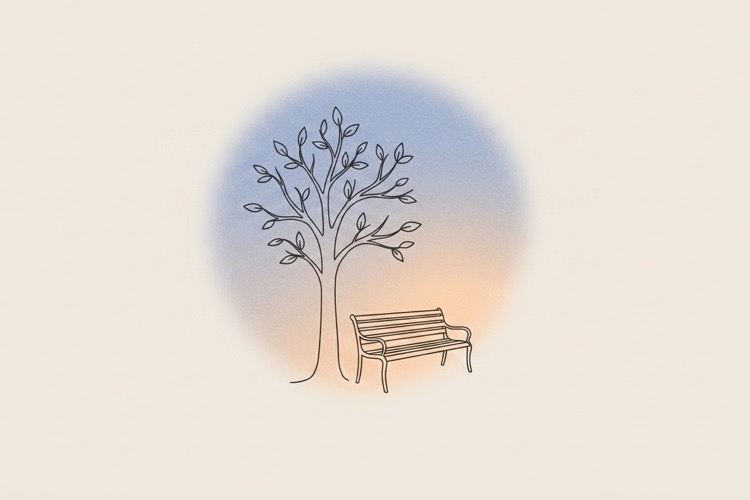 Illustration of a tree beside a park bench