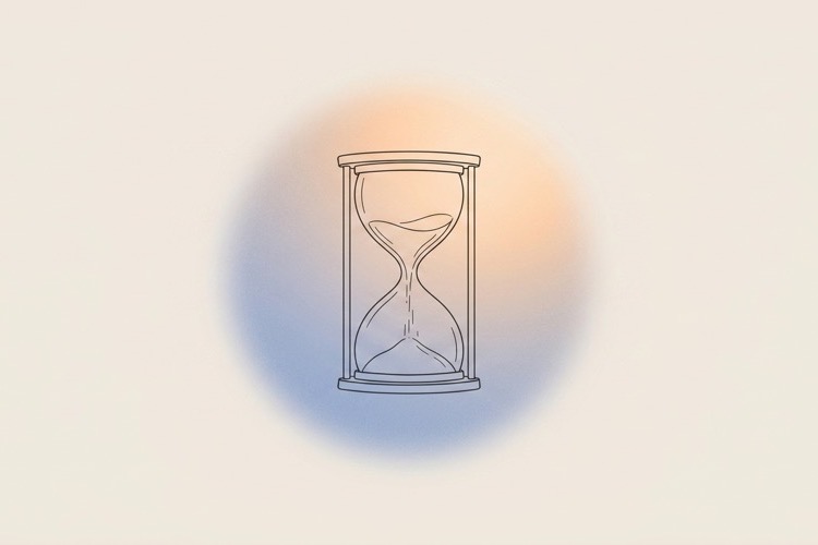 Minimalist line art illustration of an hourglass with sand trickling down