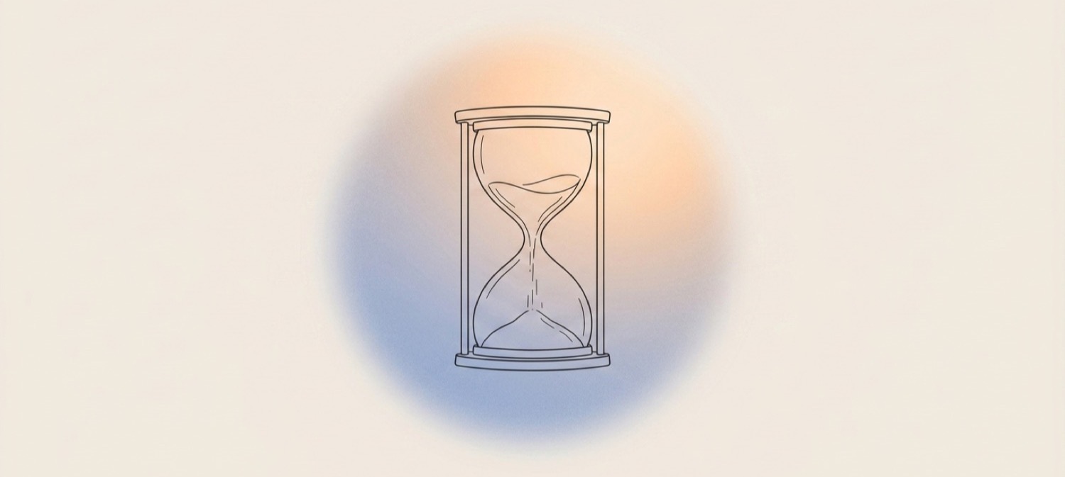 Minimalist line art illustration of an hourglass with sand trickling down