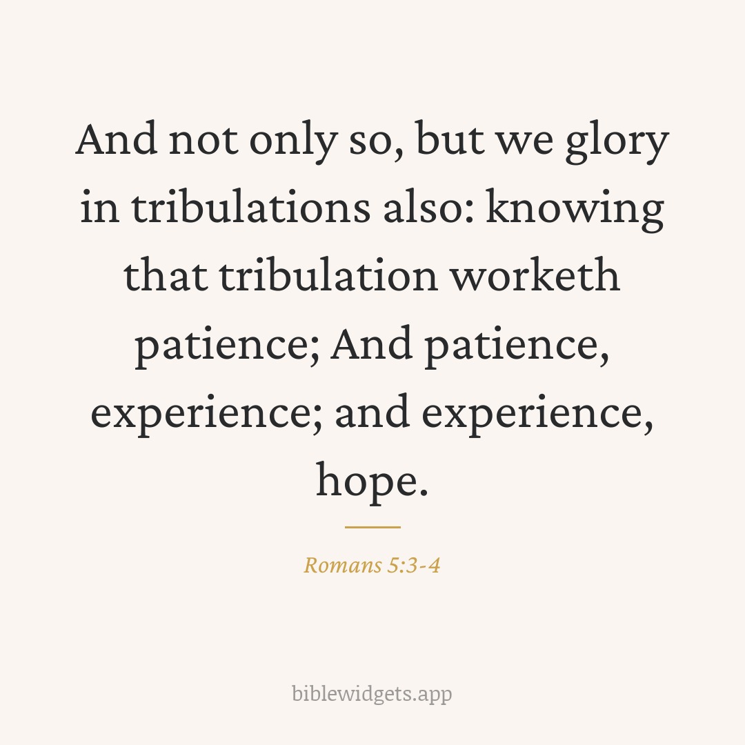And not only so, but we glory in tribulations also: knowing that tribulation worketh patience; And patience, experience; and experience, hope. — Romans 5:3-4