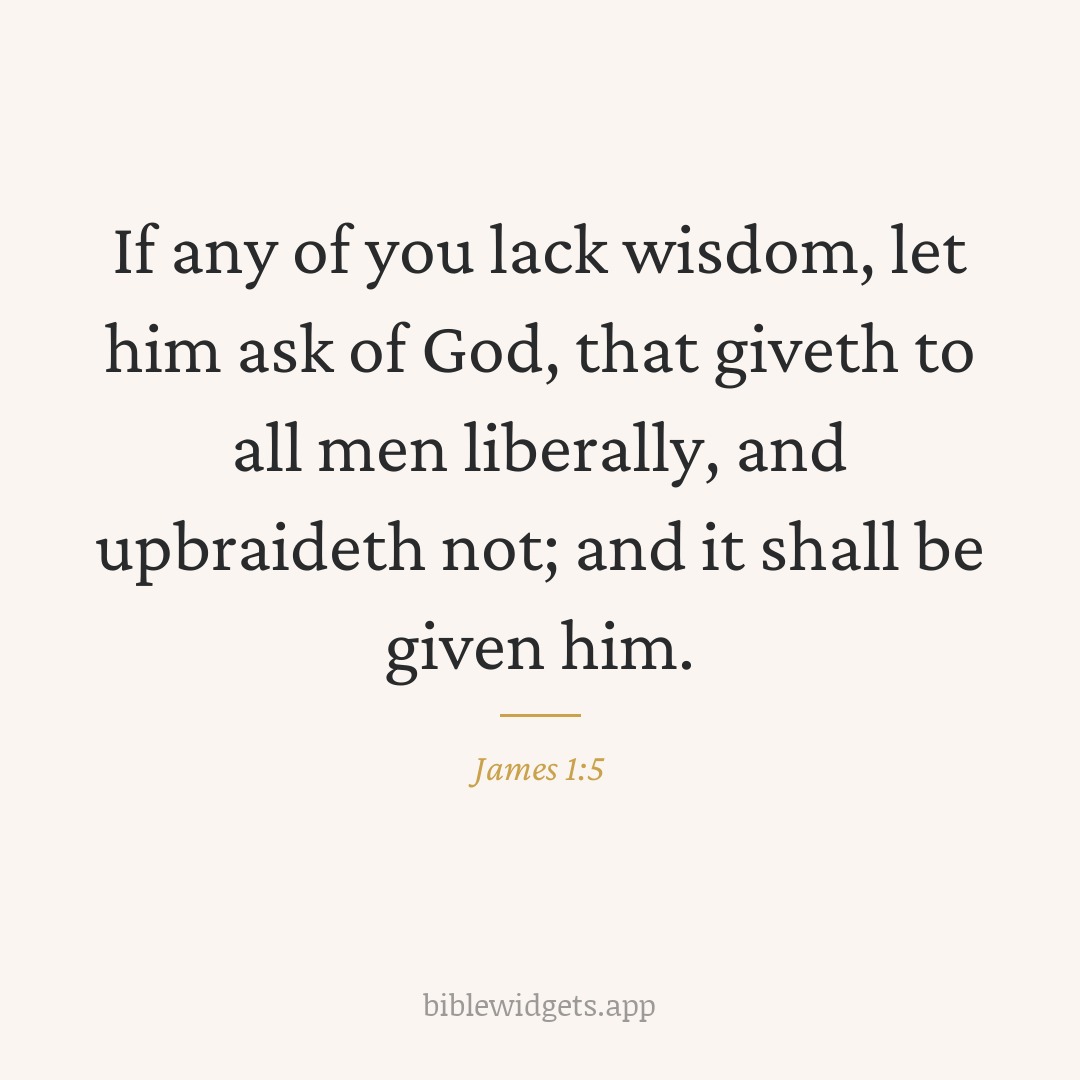 If any of you lack wisdom, let him ask of God, that giveth to all men liberally, and upbraideth not; and it shall be given him. — James 1:5