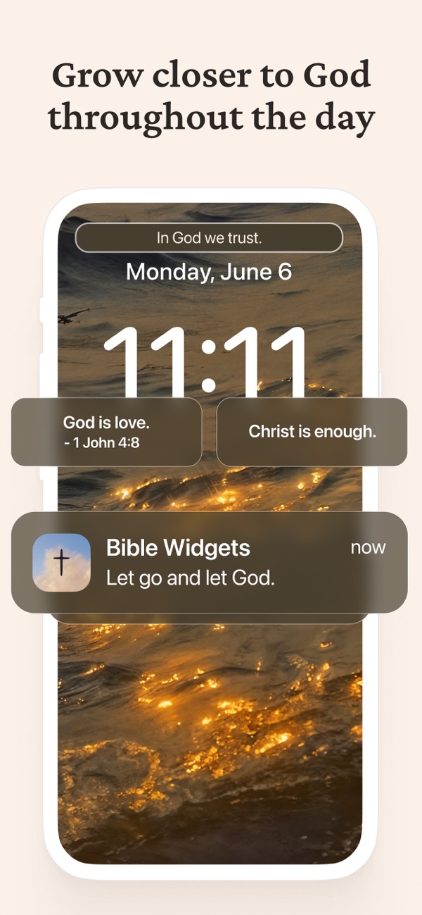 A Bible Widgets Lock Screen widget beside a verse notification on an iPhone