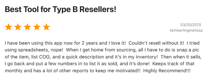 Review of a Flippd that gives positive feedback and mentions how easy it is to track COGS and revenue.