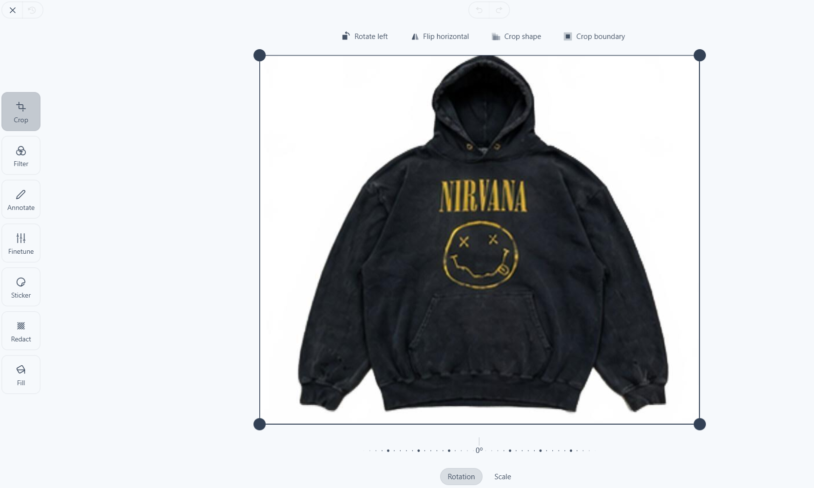 Black Nirvana hoodie product photo on white background, featuring the classic smiley-face logo and front kangaroo pocket, displayed flat for resale marketplace listing.