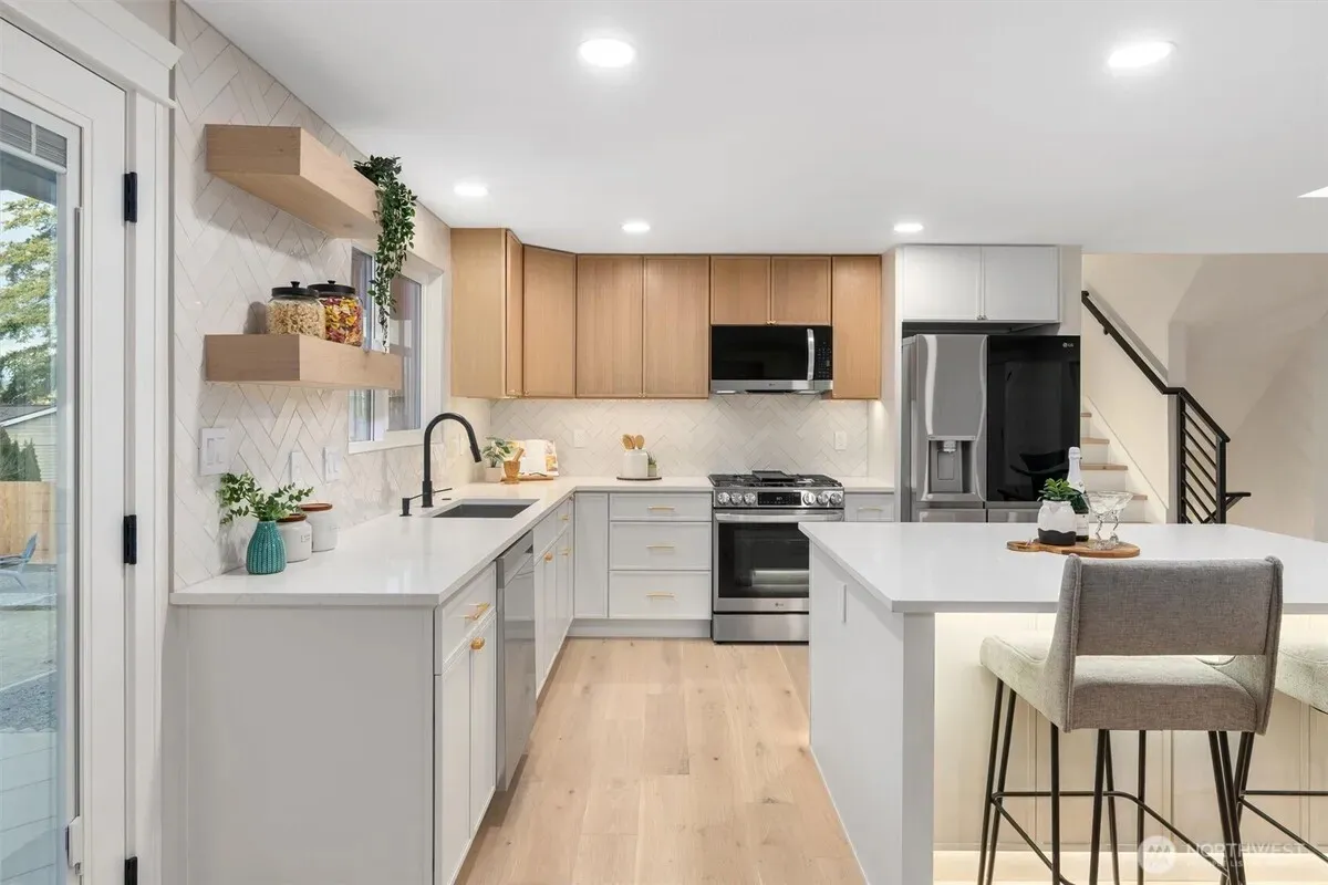 Luxury modern kitchen with wooden cabinets