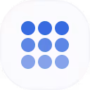 Nine blue dots arranged in a 3x3 grid on a white rounded square background.