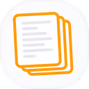 Icon of three stacked orange outlined sheets of paper with text lines.