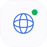 Blue globe icon with a green notification dot on top right.