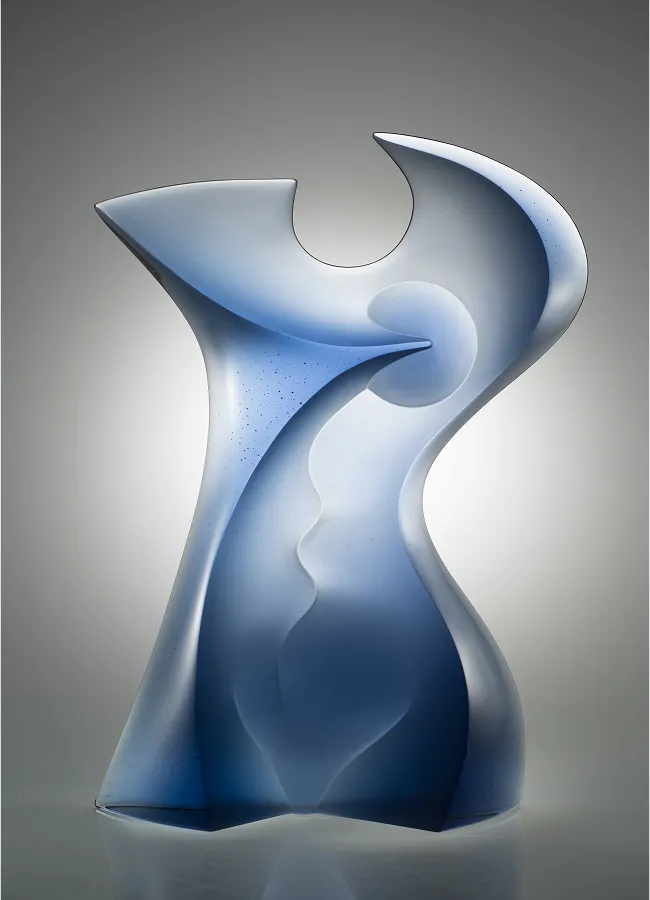 Woman III sculpture, 24x17x4 inches, blue glass form