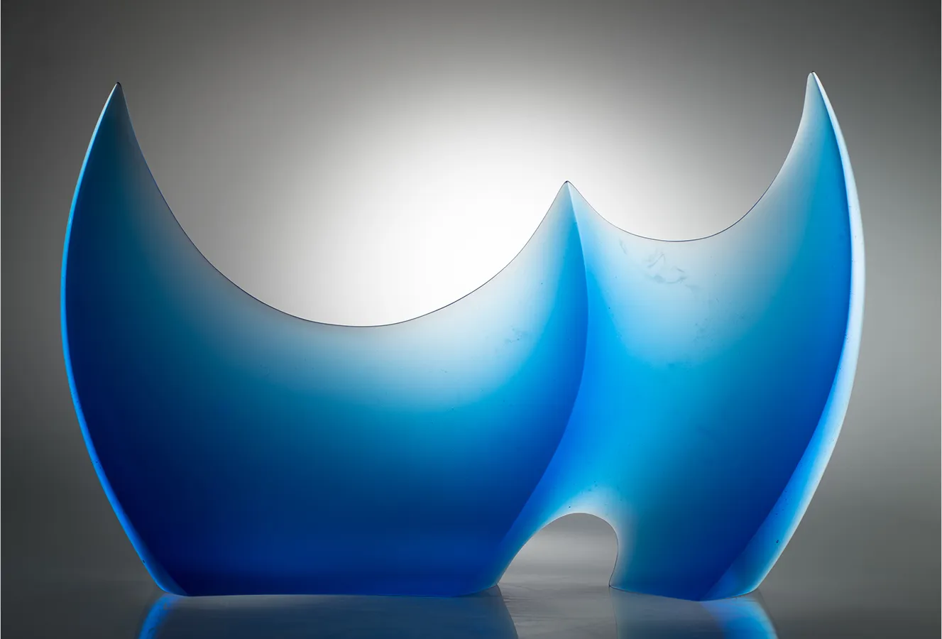 Passage II sculpture, 28x19x4 inches, blue glass form