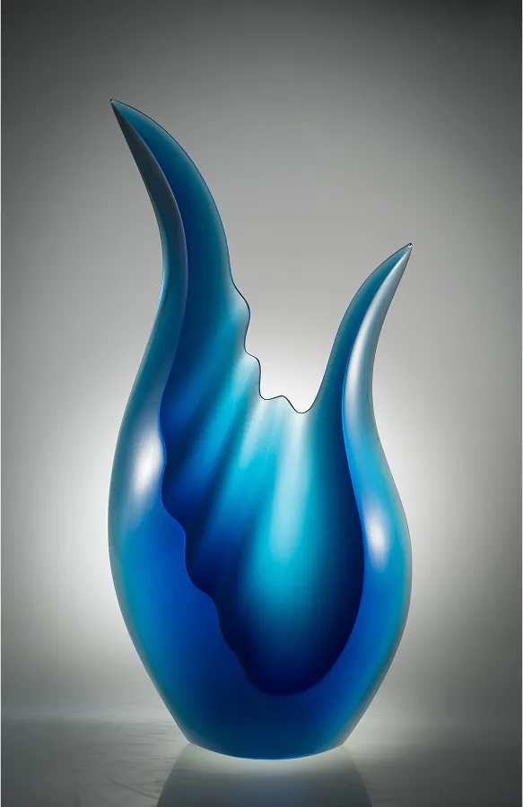 Lyre sculpture, 21x12x4 inches, blue glass form