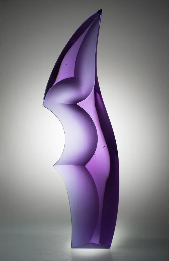 Frivolous Back sculpture, 39x11x4 inches, blue glass form