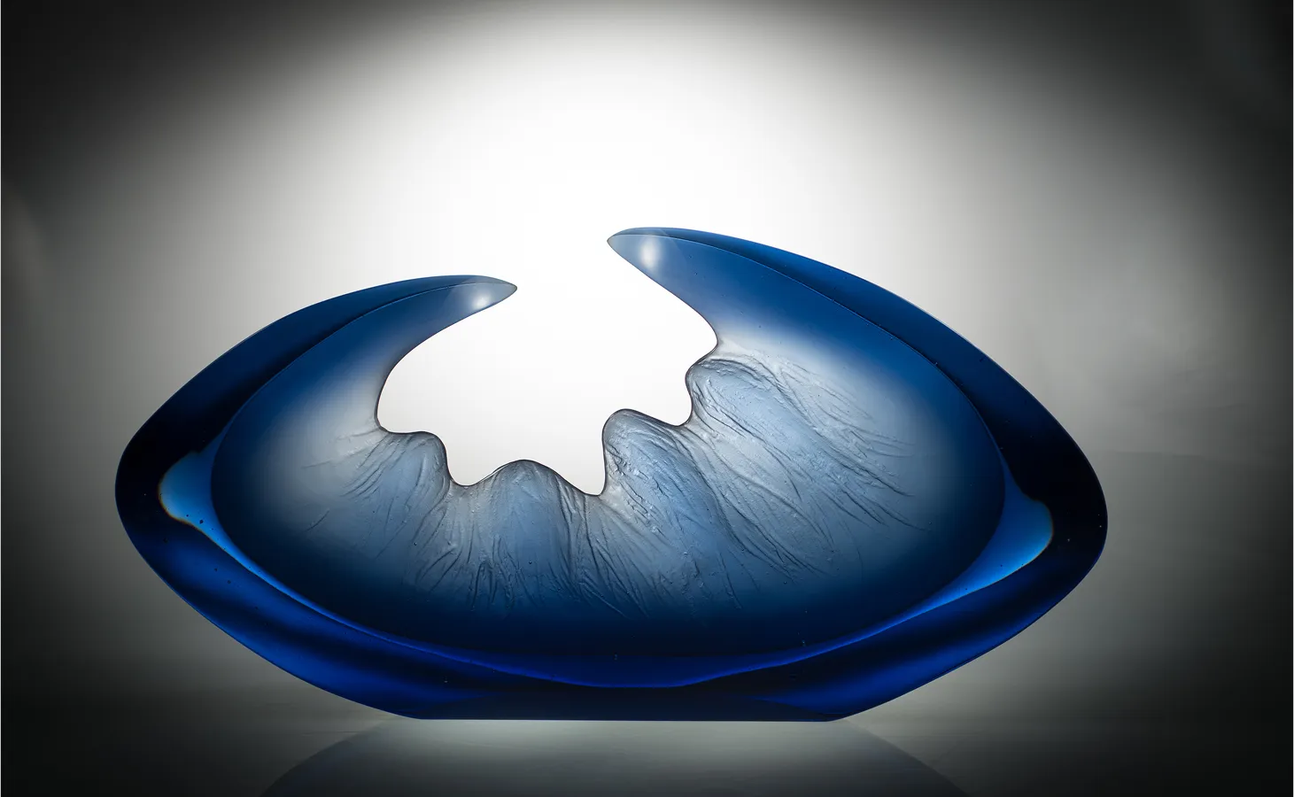 Expectation sculpture, 23x12x5 inches, blue glass form