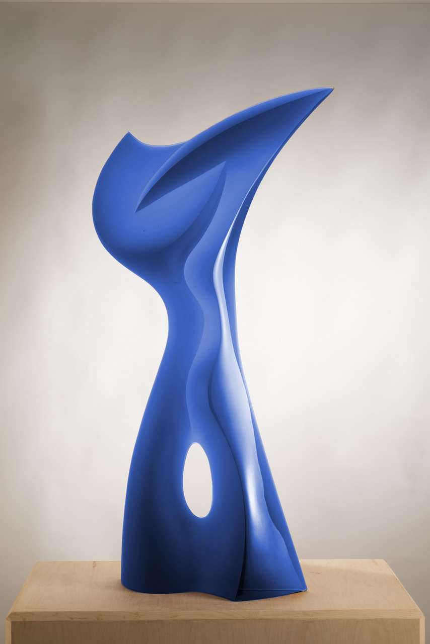 Enfold sculpture, 51x24x6 inches, grey glass form