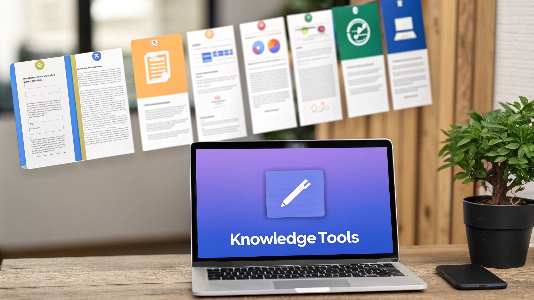 An illustration showing a brain icon connected to a book (knowledge) and a set of tools (actions), representing the core components for an intelligent agent.