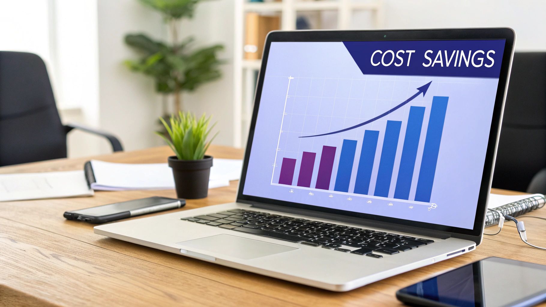 An illustration of a piggy bank next to a graph showing upward trending customer satisfaction.