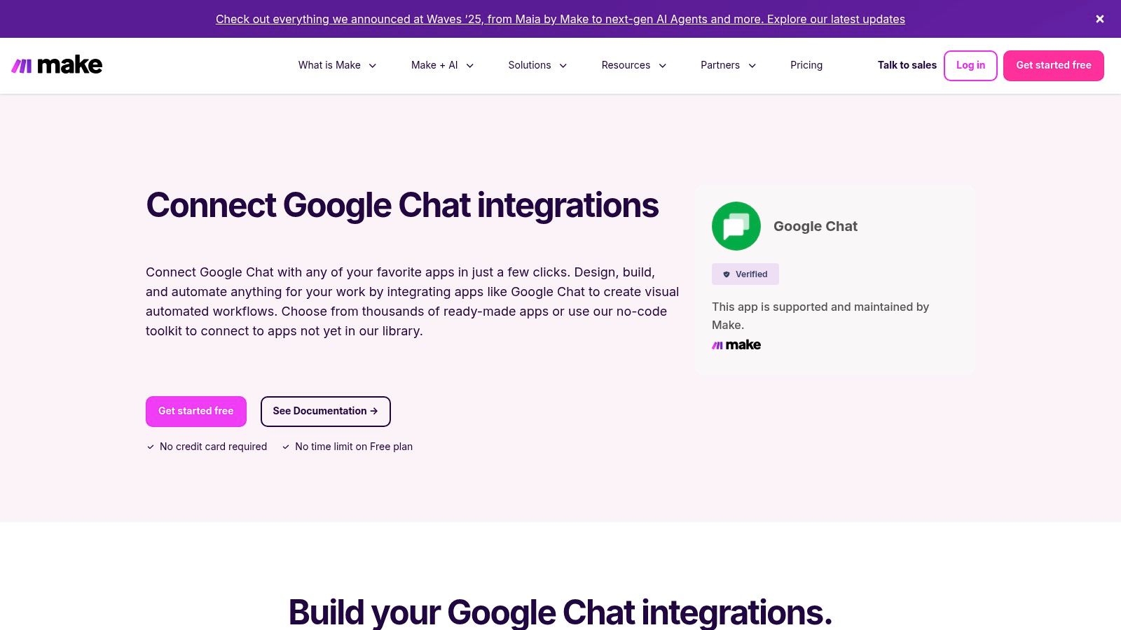Make (formerly Integromat) – Google Chat integrations